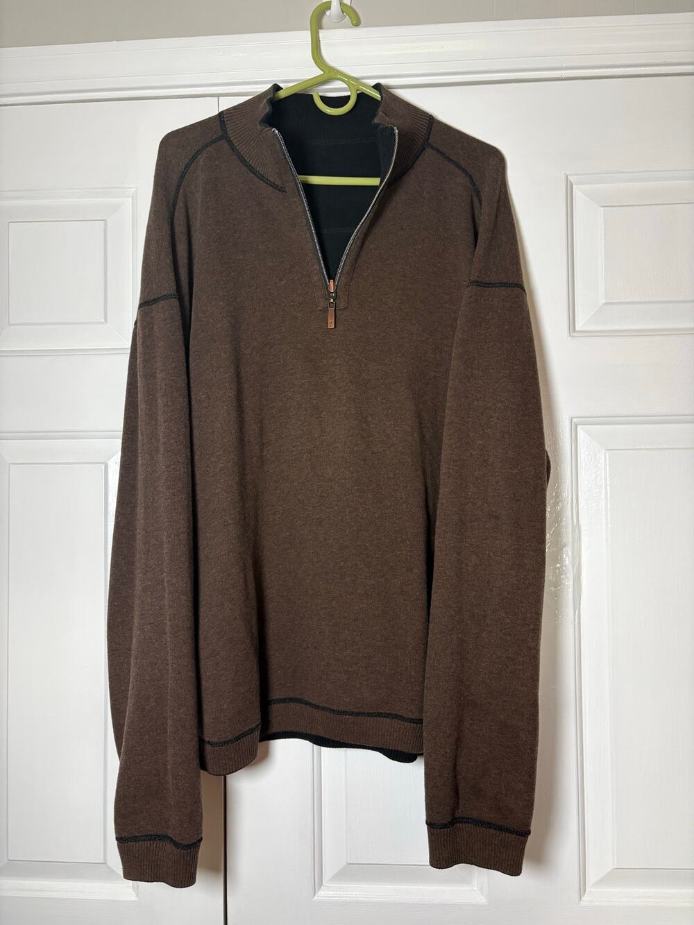 Tommy Bahama Mens Black Brown Reversible 1/4 Zip 2X Pullover Long Sleeve Sweater